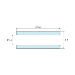 Plan coté 18 mm, Entretoise lisse fraisée des deux côtés plastique polyamide PA6 renforcé fibre de verre noir UL94-HB Ø4,1x7mm pour vis M4