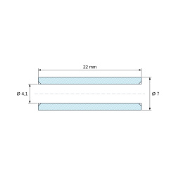 Plan coté 22 mm, Entretoise lisse fraisée des deux côtés plastique polyamide PA6 renforcé fibre de verre noir UL94-HB Ø4,1x7mm pour vis M4