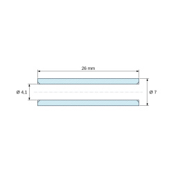 Plan coté 26 mm, Entretoise lisse fraisée des deux côtés plastique polyamide PA6 renforcé fibre de verre noir UL94-HB Ø4,1x7mm pour vis M4
