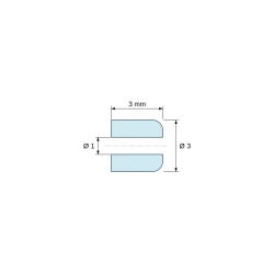 Plan coté 3 mm, Entretoise lisse céramique C221 Ø1x3mm, une extrémité arrondie