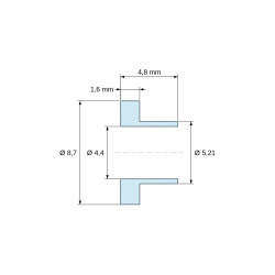 Plan coté 4,8 mm, Douille isolante à collerette Ø4,4x8,7mm, épaulement bas Ø5,21mm, polyamide PA6.6 naturel UL94-V2