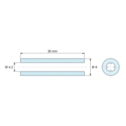 Plan coté 30 mm, Entretoise lisse auto-retenue plastique polyamide PA6.6 noir UL94-V2 Ø4,2x8mm pour vis M4