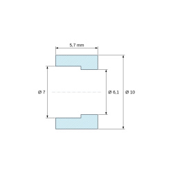 Plan coté 5,7 mm, Entretoise à alésage étagé plastique polyamide PA6.6 naturel UL94-V2 Ø6,1x10mm pour vis M6