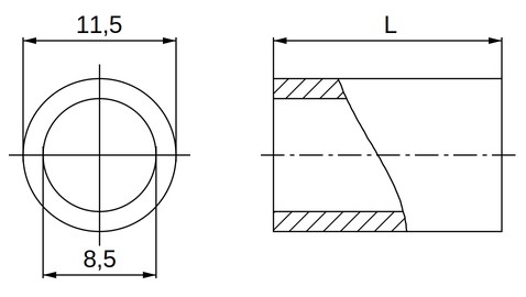 Plano acotado separador acero cincado Ø8,5x11,5 mm