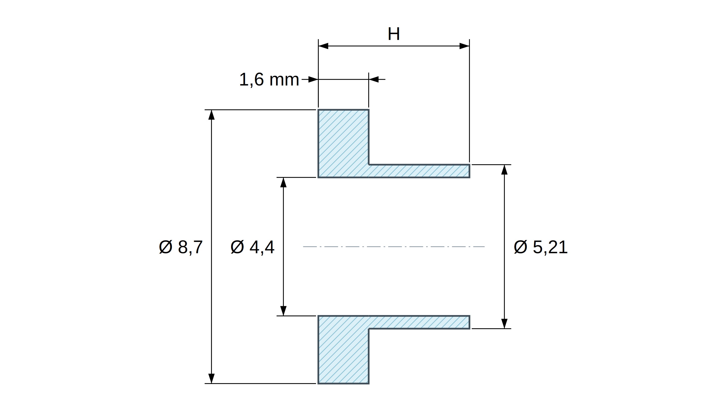 Plan coté Douille isolante à collerette Ø4,4x8,7mm, épaulement bas Ø5,21mm, polyamide PA6.6 naturel UL94-V2 Plan coté Douille isolante à collerette Ø4,4x8,7mm, épaulement bas Ø5,21mm, polyamide PA6.6 naturel UL94-V2