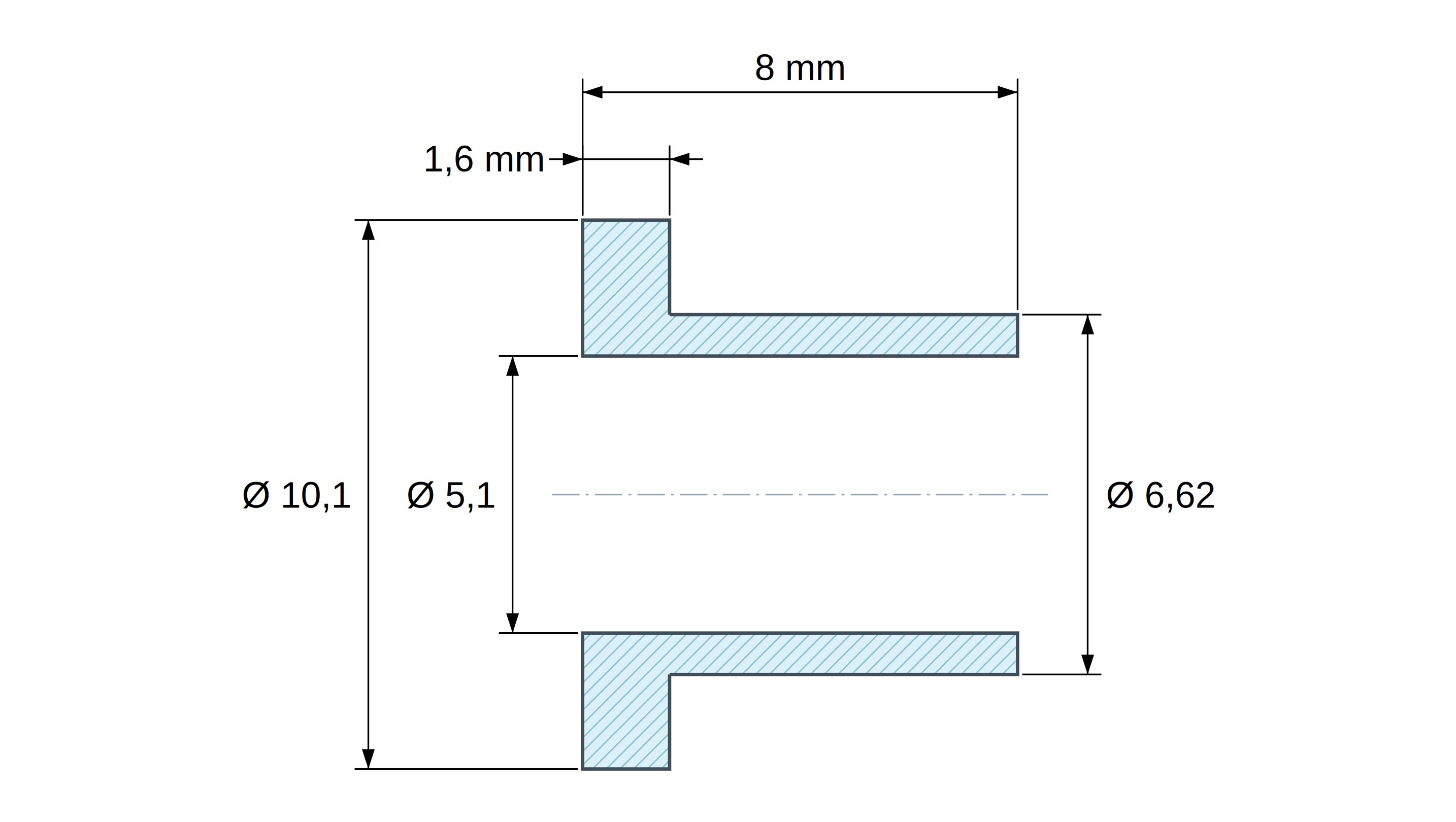 Plan coté Douille isolante à collerette Ø5,1x10,1mm, épaulement bas Ø6,62mm, polyamide PA6.6 naturel UL94-V2 Plan coté Douille isolante à collerette Ø5,1x10,1mm, épaulement bas Ø6,62mm, polyamide PA6.6 naturel UL94-V2