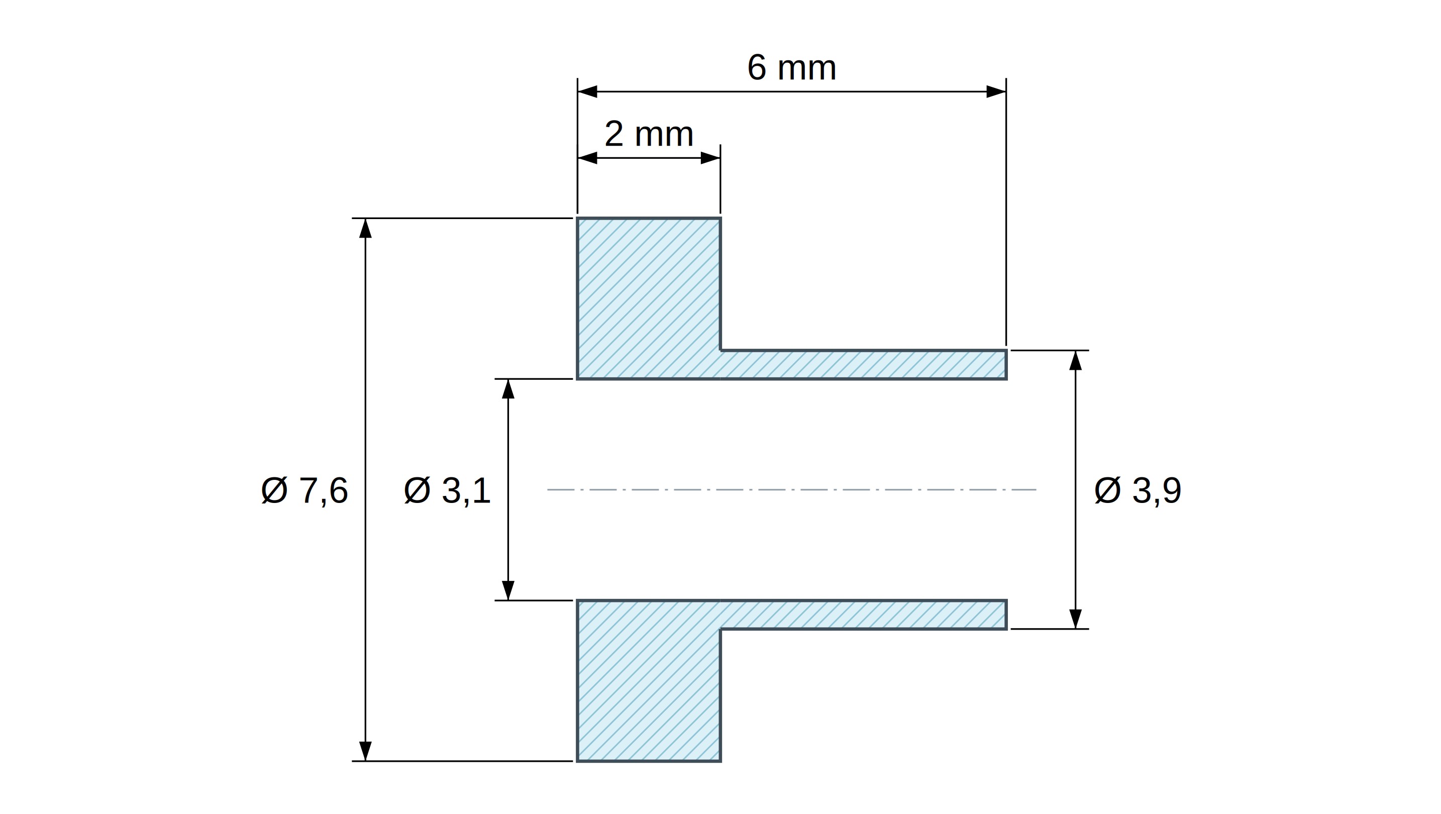 Plan coté Douille isolante à collerette Ø3,1x7,6mm, épaulement haut Ø3,9mm, polyamide PA6.6 renforcé fibre de verre noir UL94-HB Plan coté Douille isolante à collerette Ø3,1x7,6mm, épaulement haut Ø3,9mm, polyamide PA6.6 renforcé fibre de verre noir UL94-HB