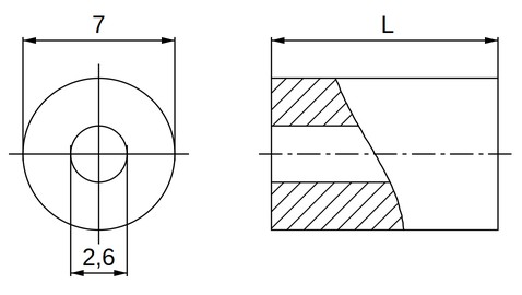 Disegno quotato distanziale ottone Ø2,6x7 mm