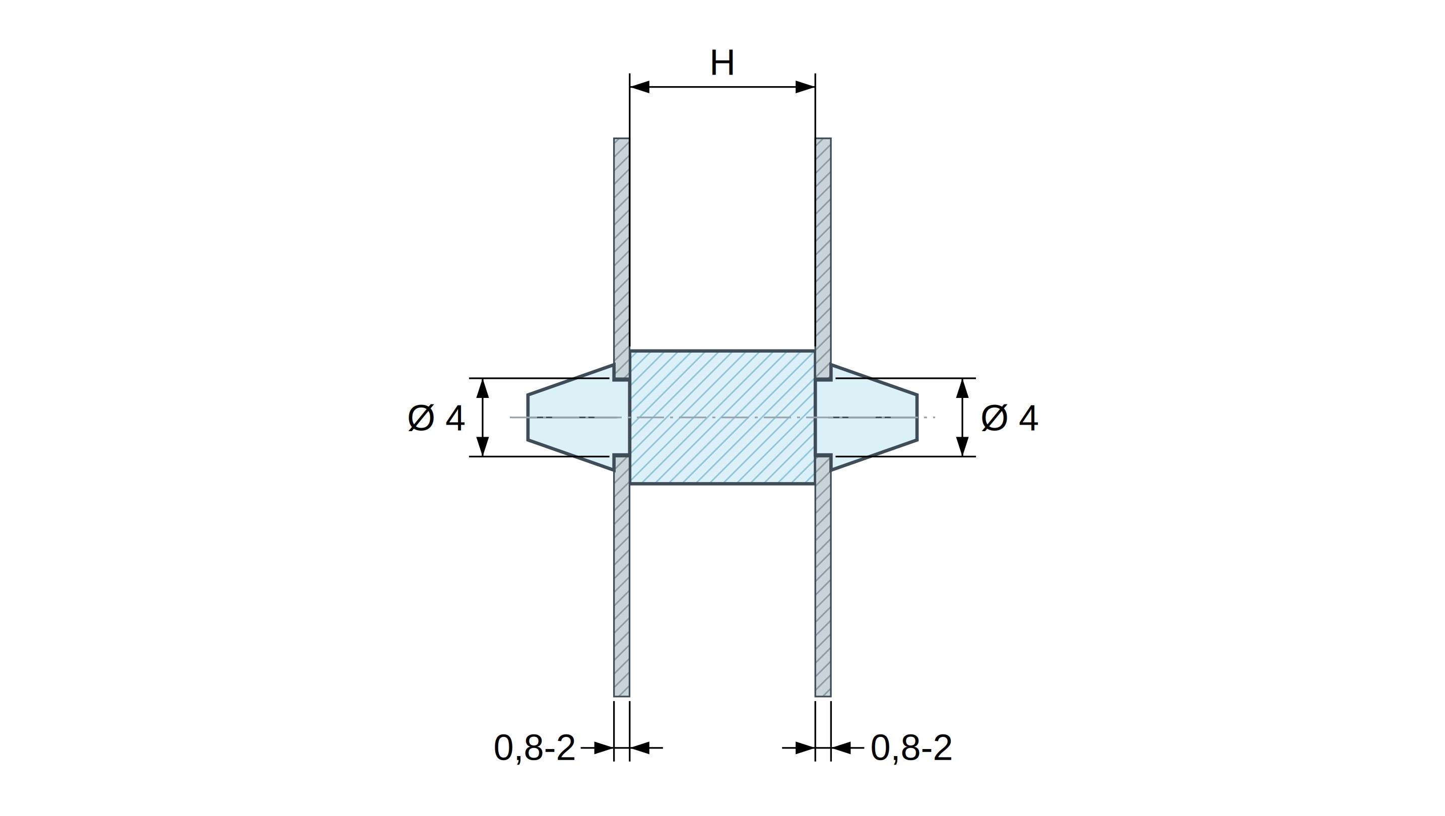 Plan coté Support de carte à clipser des deux côtés, polyamide PA6.6 naturel UL94-V2, trou de carte Ø4 mm, carte 0,8 à 2 mm Plan coté Support de carte à clipser des deux côtés, polyamide PA6.6 naturel UL94-V2, trou de carte Ø4 mm, carte 0,8 à 2 mm