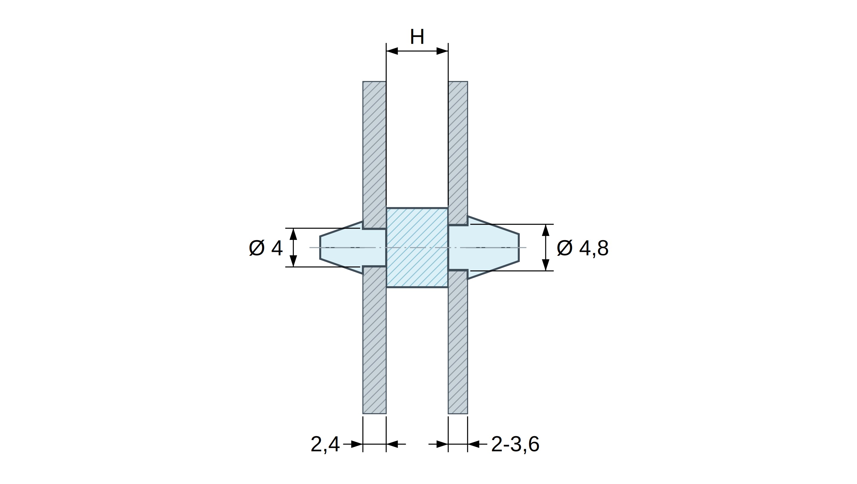 Plan coté Support de carte à clipser des deux côtés, polyamide PA6.6 naturel UL94-V2, carte Ø4 mm 2,4 mm / châssis Ø4,8 mm 2 à 3,6 mm Plan coté Support de carte à clipser des deux côtés, polyamide PA6.6 naturel UL94-V2, carte Ø4 mm 2,4 mm / châssis Ø4,8 mm 2 à 3,6 mm