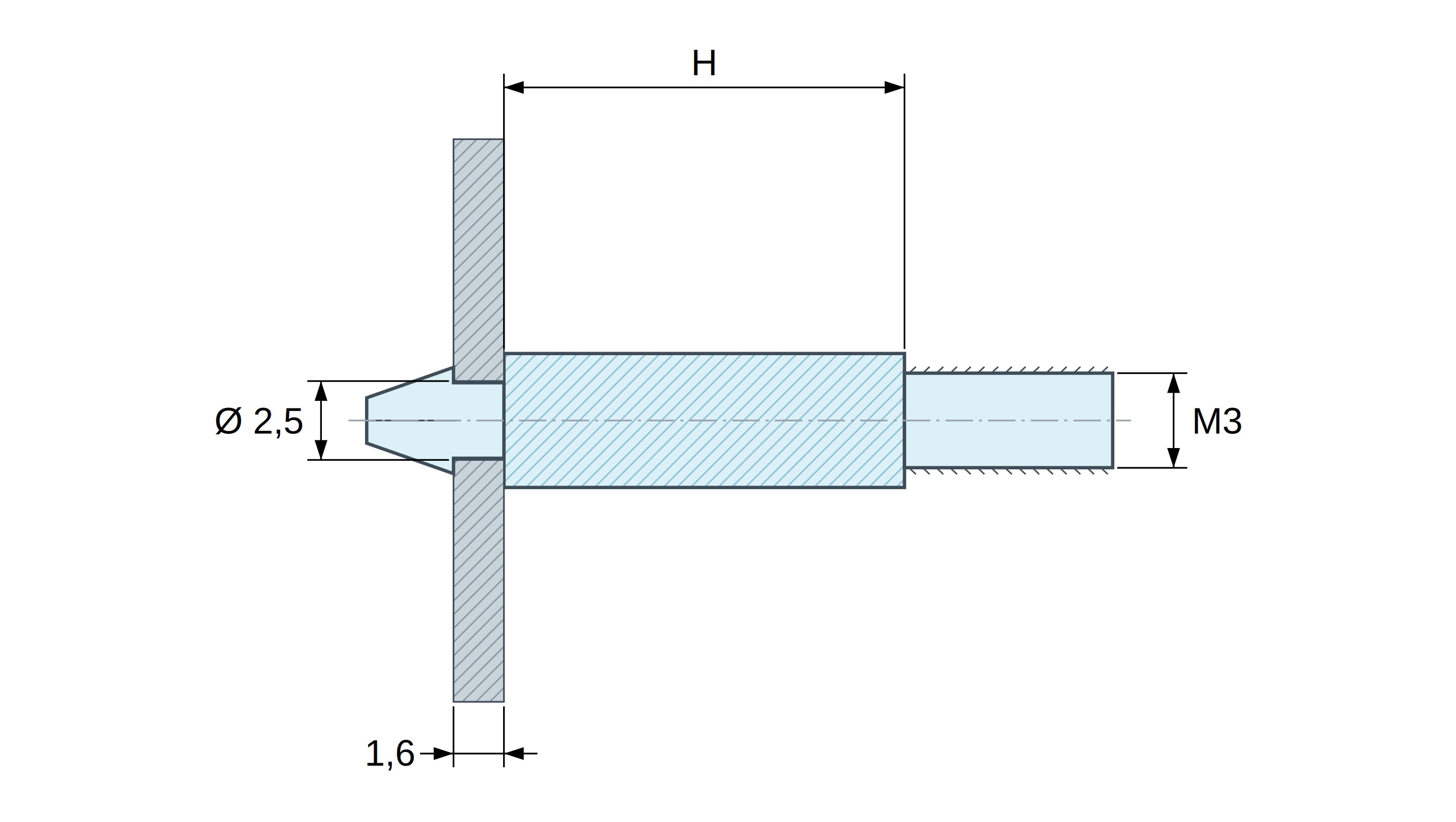 Plan coté Support de carte à clipser, fileté M3, polyamide PA6.6 naturel UL94-V2, trou de carte Ø2,5 mm, carte 1,6 mm Plan coté Support de carte à clipser, fileté M3, polyamide PA6.6 naturel UL94-V2, trou de carte Ø2,5 mm, carte 1,6 mm