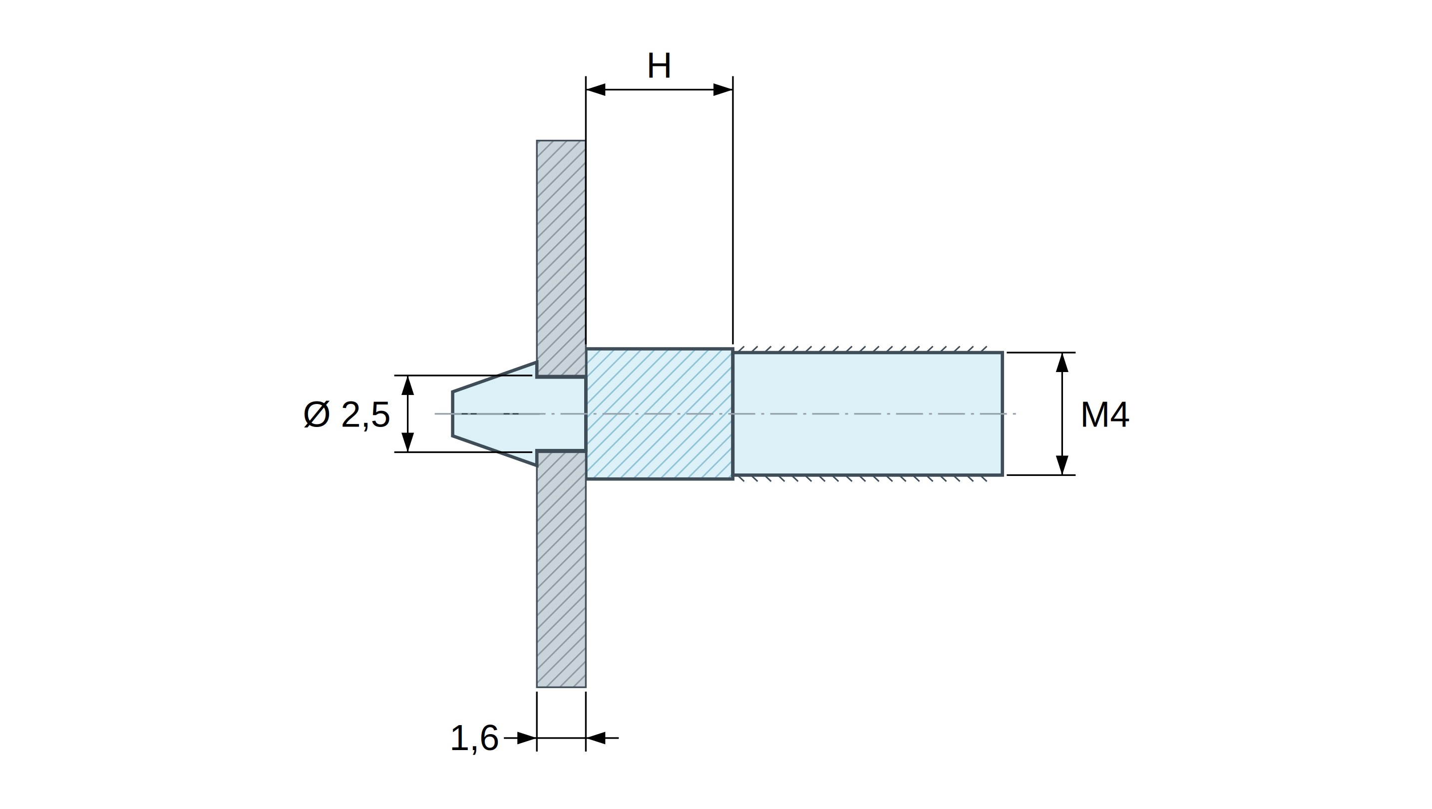 Plan coté Support de carte à clipser, fileté M4, polyamide PA6.6 naturel UL94-V2, trou de carte Ø2,5 mm, carte 1,6 mm Plan coté Support de carte à clipser, fileté M4, polyamide PA6.6 naturel UL94-V2, trou de carte Ø2,5 mm, carte 1,6 mm
