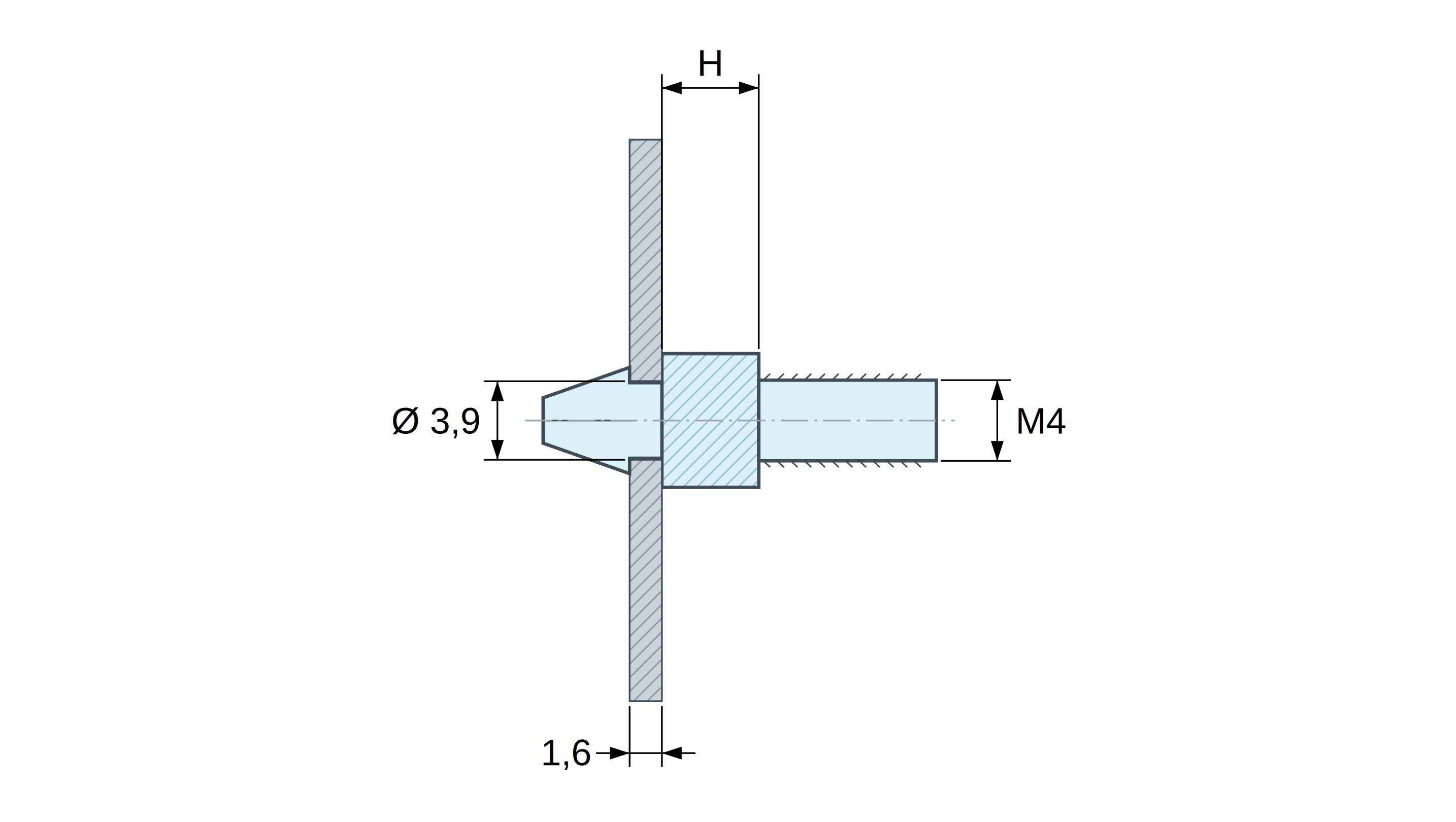 Plan coté Support de carte à clipser, fileté M4, polyamide PA6.6 naturel UL94-V2, trou de carte Ø3,9 mm, carte 1,6 mm Plan coté Support de carte à clipser, fileté M4, polyamide PA6.6 naturel UL94-V2, trou de carte Ø3,9 mm, carte 1,6 mm