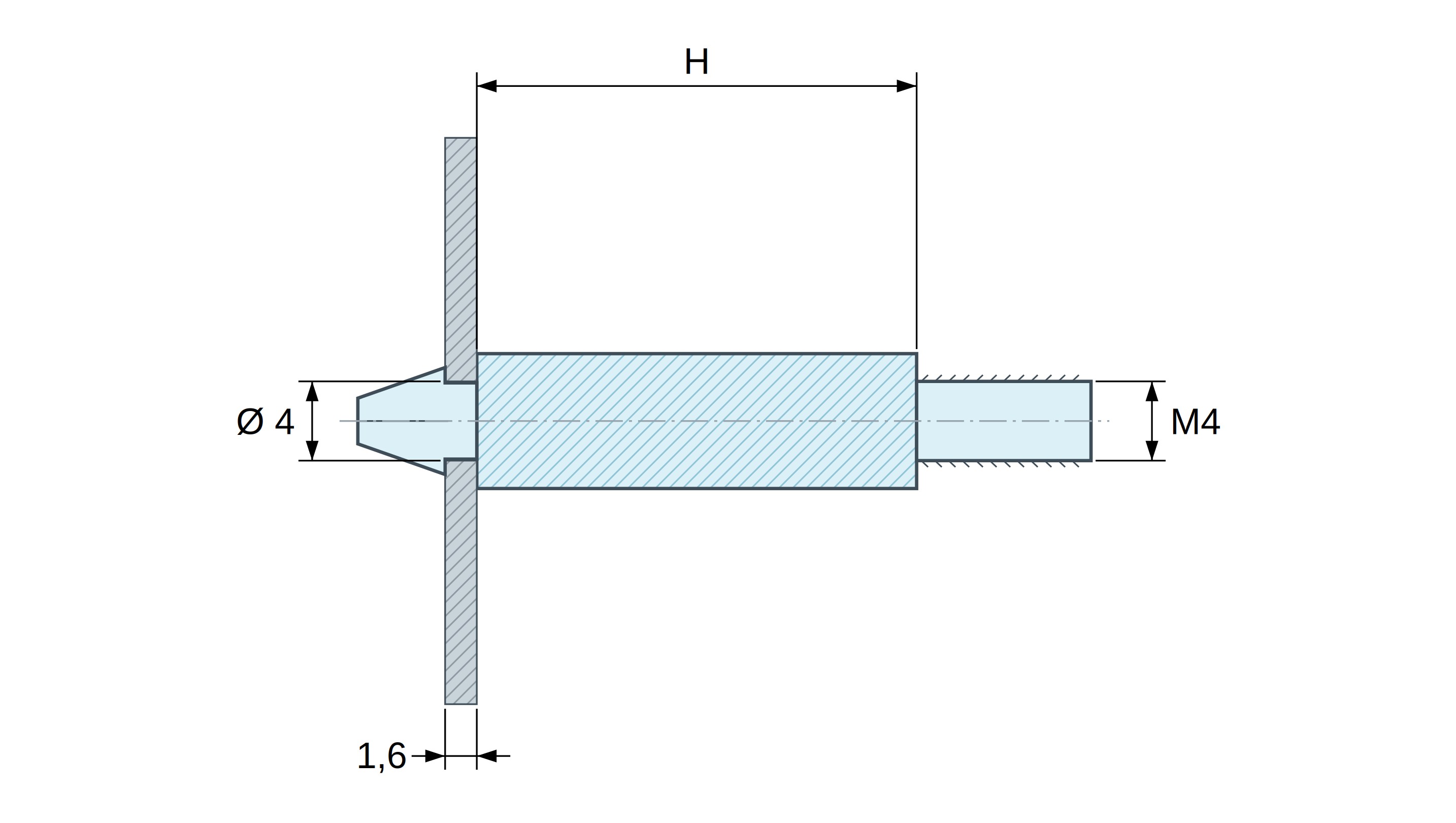 Plan coté Support de carte à clipser, fileté M4, polyamide PA6.6 naturel UL94-V2, trou de carte Ø4 mm, carte 1,6 mm Plan coté Support de carte à clipser, fileté M4, polyamide PA6.6 naturel UL94-V2, trou de carte Ø4 mm, carte 1,6 mm
