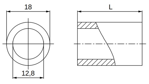 Disegno quotato distanziale plastica poliammide PA6.6 naturale Ø12,8x18 mm Disegno quotato distanziale plastica poliammide PA6.6 naturale Ø12,8x18 mm