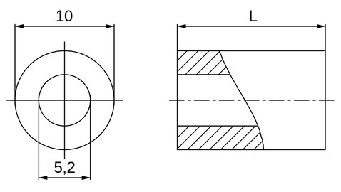 Plan coté entretoise plastique polystyrène naturel Ø5,2x10 mm