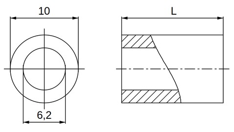 Disegno quotato distanziale plastica polistirene naturale Ø6,2x10 mm Disegno quotato distanziale plastica polistirene naturale Ø6,2x10 mm