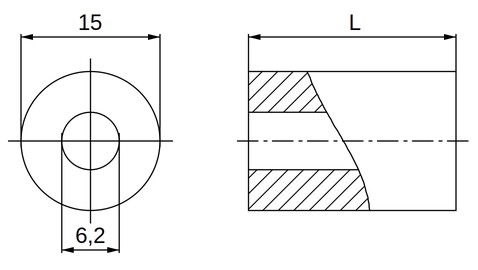 Plan coté entretoise plastique polyamide PA6.6 naturel Ø6,2x15 mm Plan coté entretoise plastique polyamide PA6.6 naturel Ø6,2x15 mm