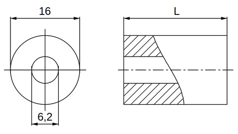 Plan coté entretoise plastique polyamide renforcé Ø6,2x16 mm Plan coté entretoise plastique polyamide renforcé Ø6,2x16 mm