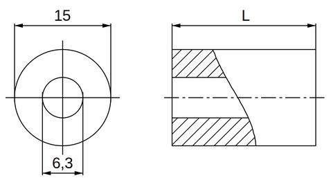 Plan coté entretoise plastique polyamide PA6.6 naturel Ø6,3x15 mm Plan coté entretoise plastique polyamide PA6.6 naturel Ø6,3x15 mm